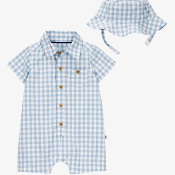 Carter's Baby 2-Piece Gingham Romper & Hat Set 9M NEW - Picture 1 of 3